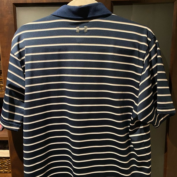 Under armor golf polo, navy blue white striped medium - Picture 2 of 3